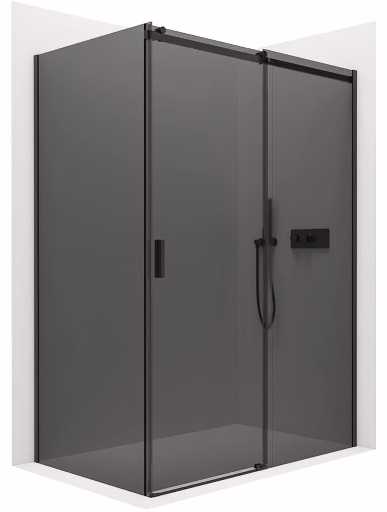 Cabina doccia Santoro L/P - 8 mm - nera opaca, vetro grigio antracite - 110x90x195 cm - scorrevole