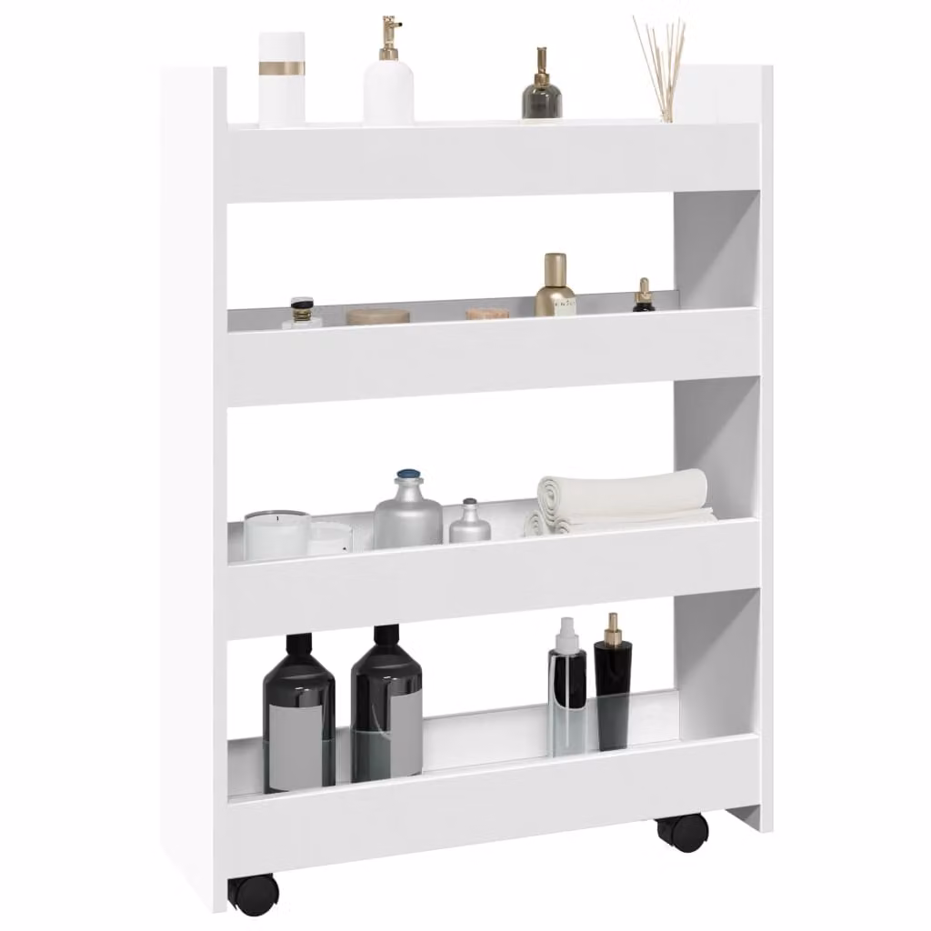 vidaXL Carrello portaoggetti stretto a 4 ripiani in MDF bianco con ruote