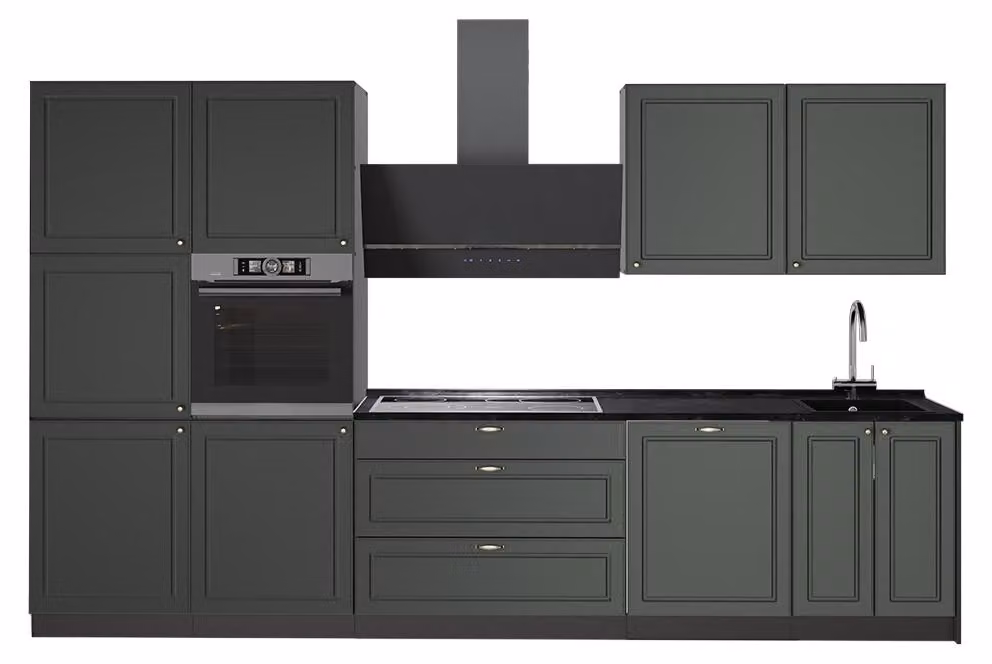 Cucina componibile Vicco Fame-Line Verde-oro rustico/Antracite 340 cm senza piano di lavoro, Model 64564