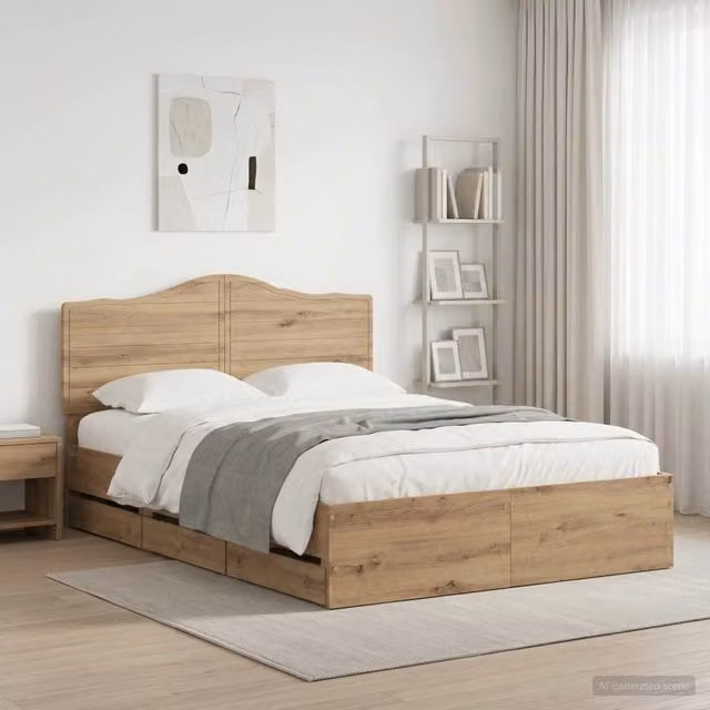 Letto con contenitore e testiera vidaXL in legno rovere, L/P/H: 140 x 190 x 100 cm – 1