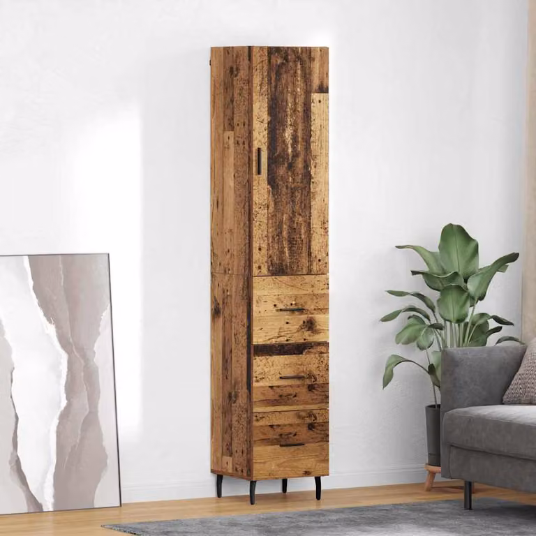 Credenza moderna vidaXL in legno vecchio e metallo, colore marrone e nero, L/P/H: 34,5 x 34 x 180 cm