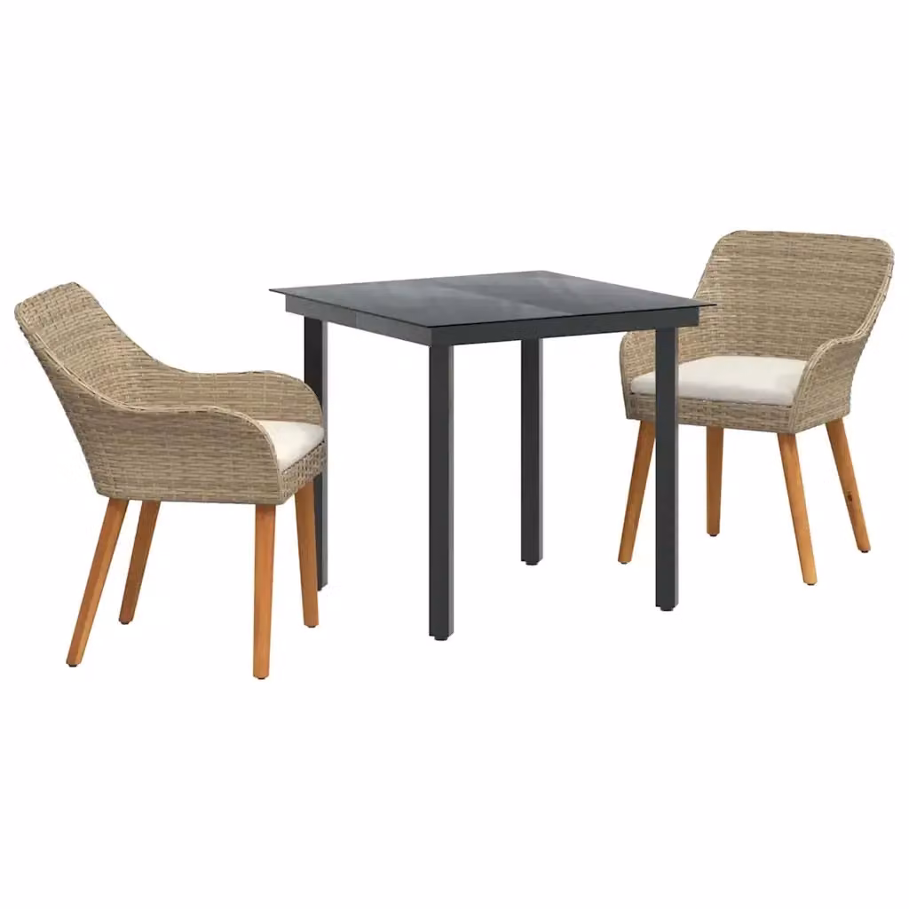 Set da pranzo per giardino e terrazzo vidaXL in polyrattan beige con tavolo in vetro e 2 sedie – 2