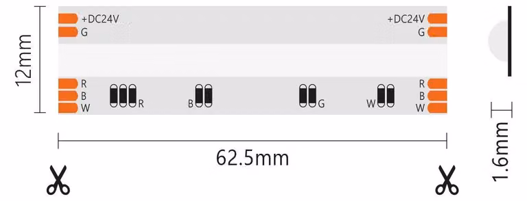 Alcapower Striscia LED COB RGBW 24V 16W/m 896 LED/m IP20 5 metri, elevata resa cromatica CRI 90 e luce bianca naturale 4000K per interni