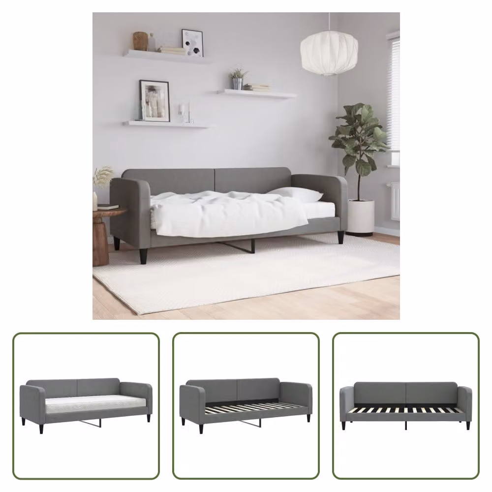 The Living Store Lettino con materasso grigio scuro 80x200 cm in tessuto