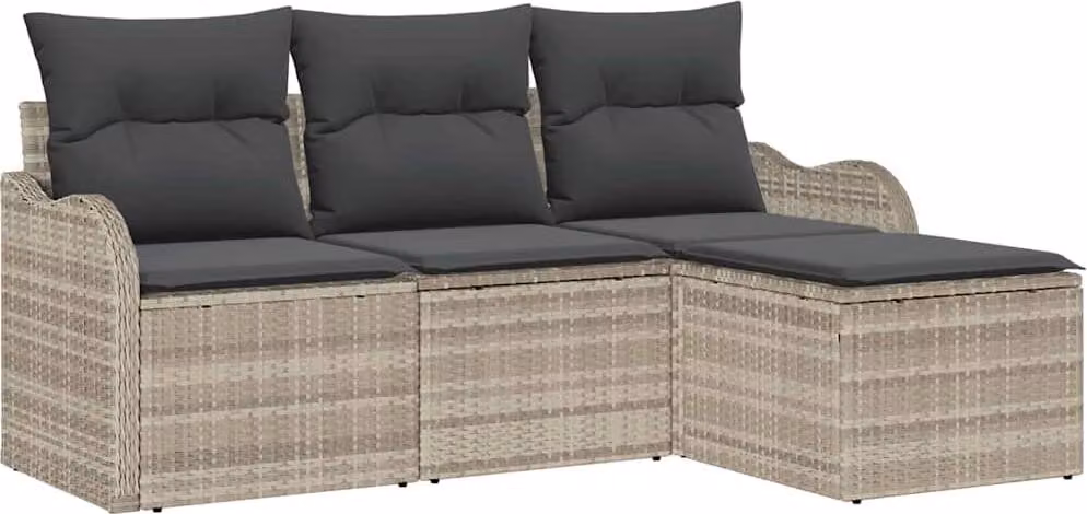 Set Divano da Giardino 4 pcs Grigio chiaro polyrattan