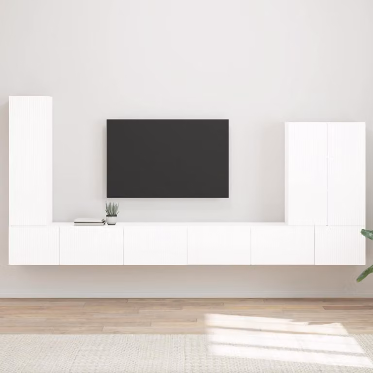 vidaXL Set di 6 pezzi Mobiletto TV da parete moderno in MDF bianco lucido