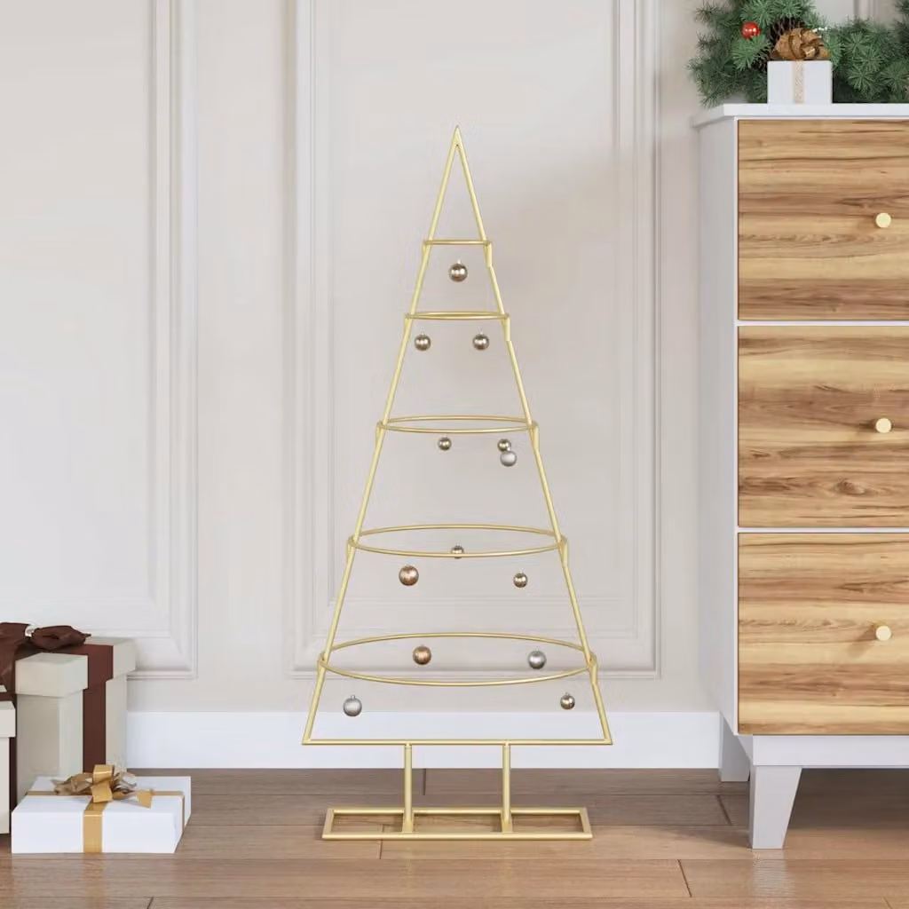 Albero di Natale da tavolo vidaXL in metallo con supporto, Oro, Altezza: 90 cm