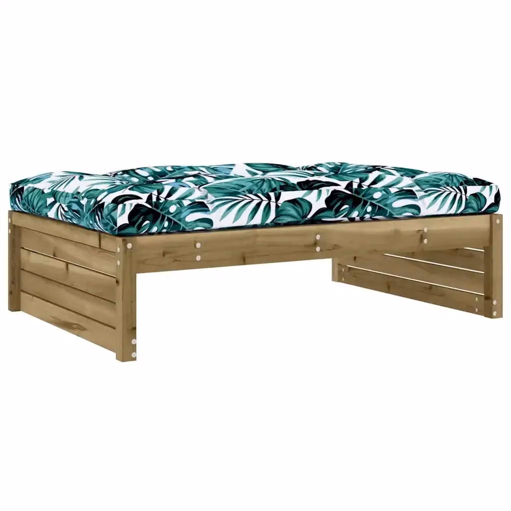 Poggiapiedi da Giardino vidaXL in Legno di Pino Trattato Marrone con Cuscini inclusi L: 120 cm, P: 80 cm, H: 30 cm – 2