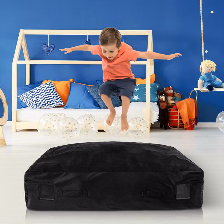 Materassino sensoriale Costway per bambini, tappeto anticaduta in foam nero per salto e relax con fodera lavabile