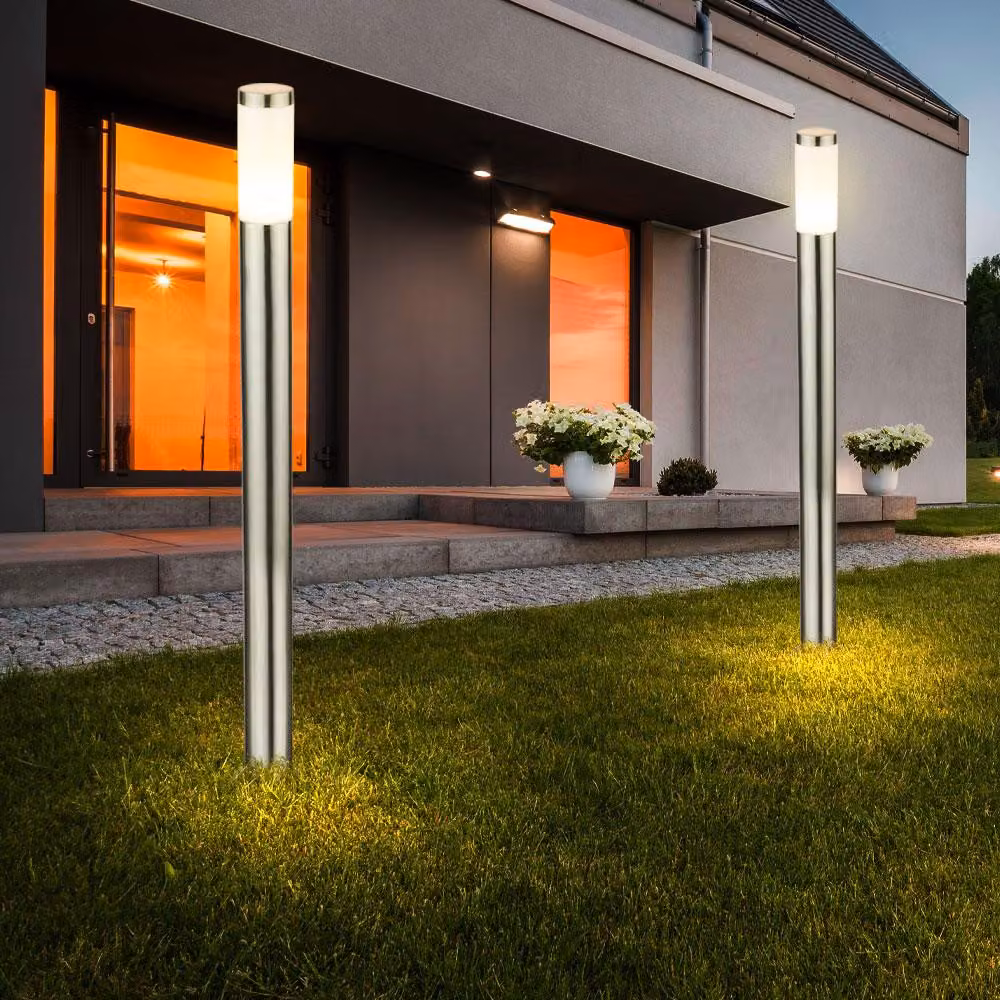 2x lampada da terra, acciaio inox, argento, IP44, altezza 110 cm