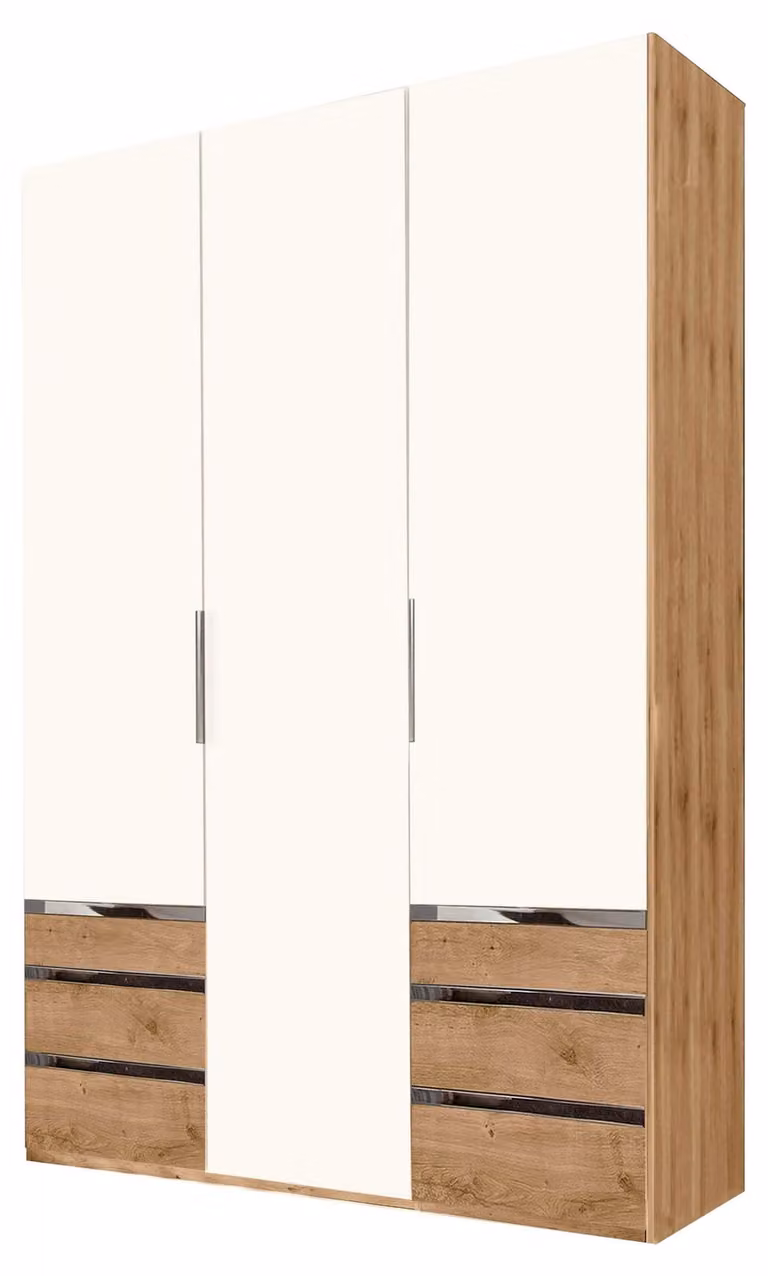 Armadio Level Armadio con ante battenti e cassetti Finitura a scelta: rovere massello / bianco