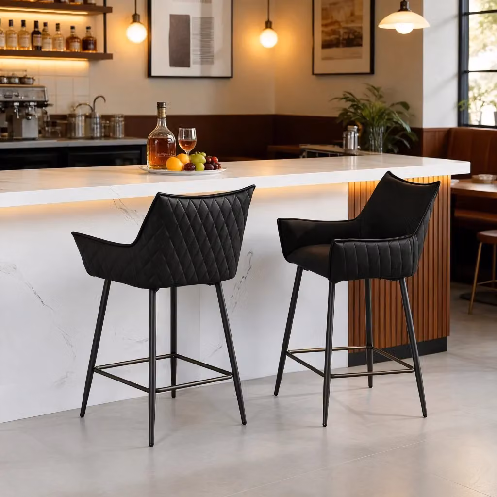 Set da 2 pezzi di sgabelli bar REDOM in stile moderno con seduta in ecopelle e struttura in metallo, colore antracite, L: 51 cm, P: 49 cm, H: 90 cm – 2