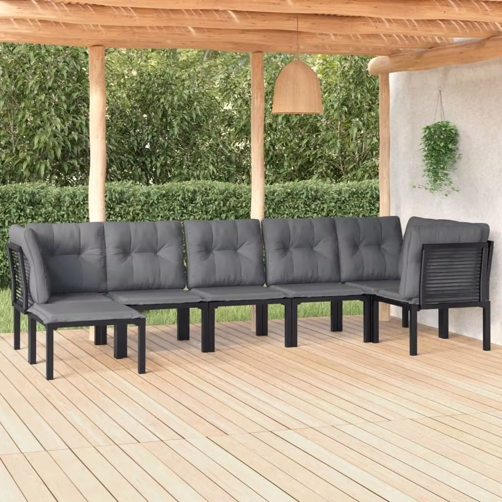 The Living Store Set salotto da giardino 7 pezzi in poly rattan nero e grigio