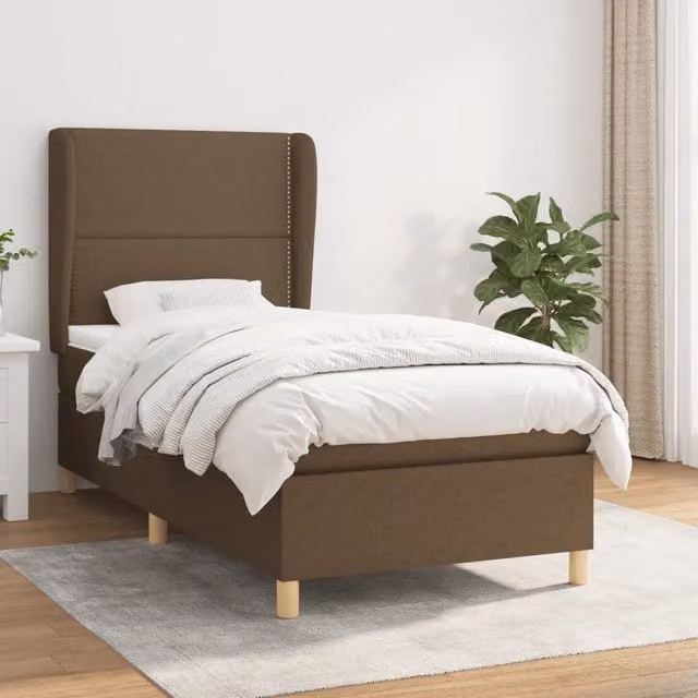 Letto Ibrido vidaXL con Giroletto a Molle e Materasso in Tessuto, Marrone e Bianco, L/P/H: 90 x 190 x 4 cm – 1