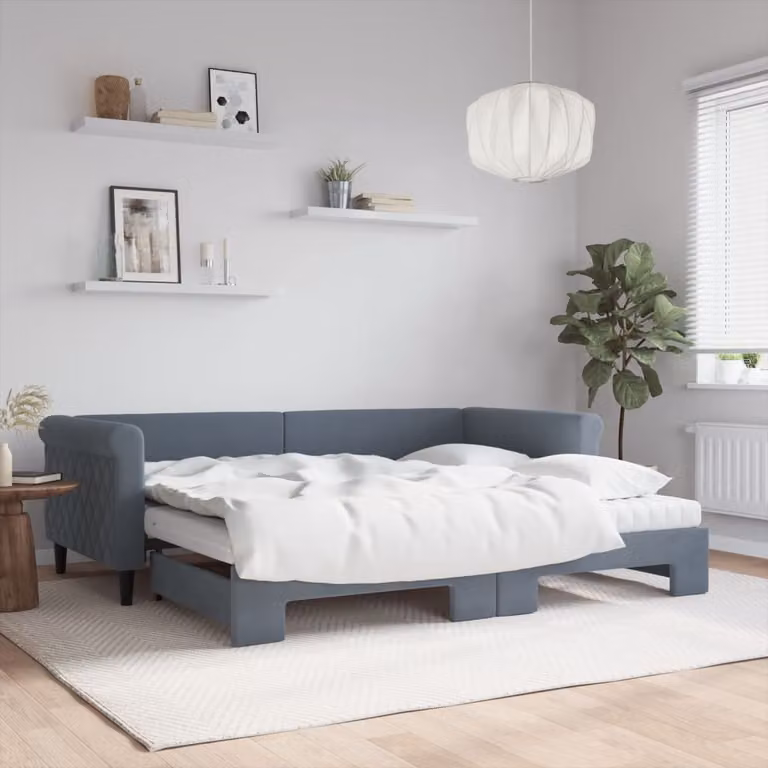 Divano Letto Estraibile vidaXL in Velluto Grigio con Materassi