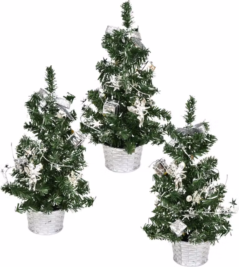 Alberi decorati in argento da 25 cm, 3 pz