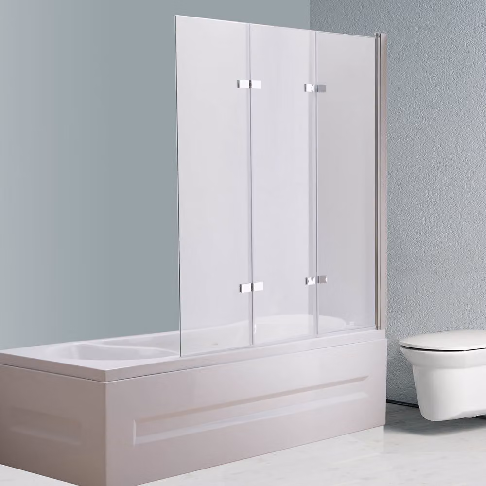 Parete pieghevole per vasca da bagno 140x130 cm in vetro ESG ribaltabile con effetto NANO e parti cromate