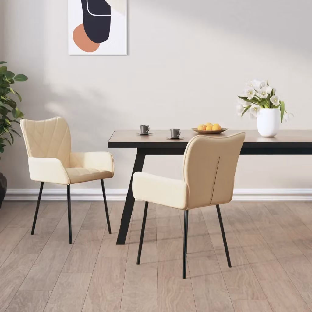 Set di 2 sedie da pranzo moderne in tessuto beige con struttura in metallo e plastica per cucina e sala da pranzo – 2