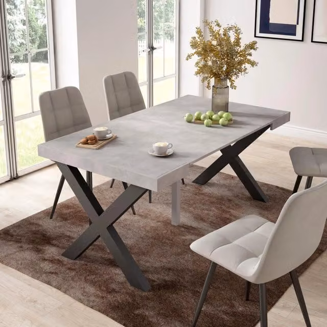 Consolle allungabile, 58 fino 160x90x73cm, Per 8 persone, Gambe in legno, grigio cemento RF2752