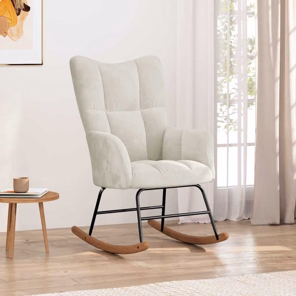 Sedia a Dondolo Moderna vidaXL in Velluto Beige con Braccioli e Struttura Mix