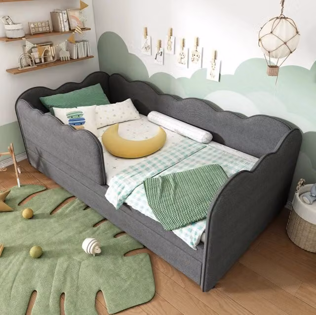 Letto da giorno con letto estraibile 90 x 190 cm in lino grigio; senza materasso