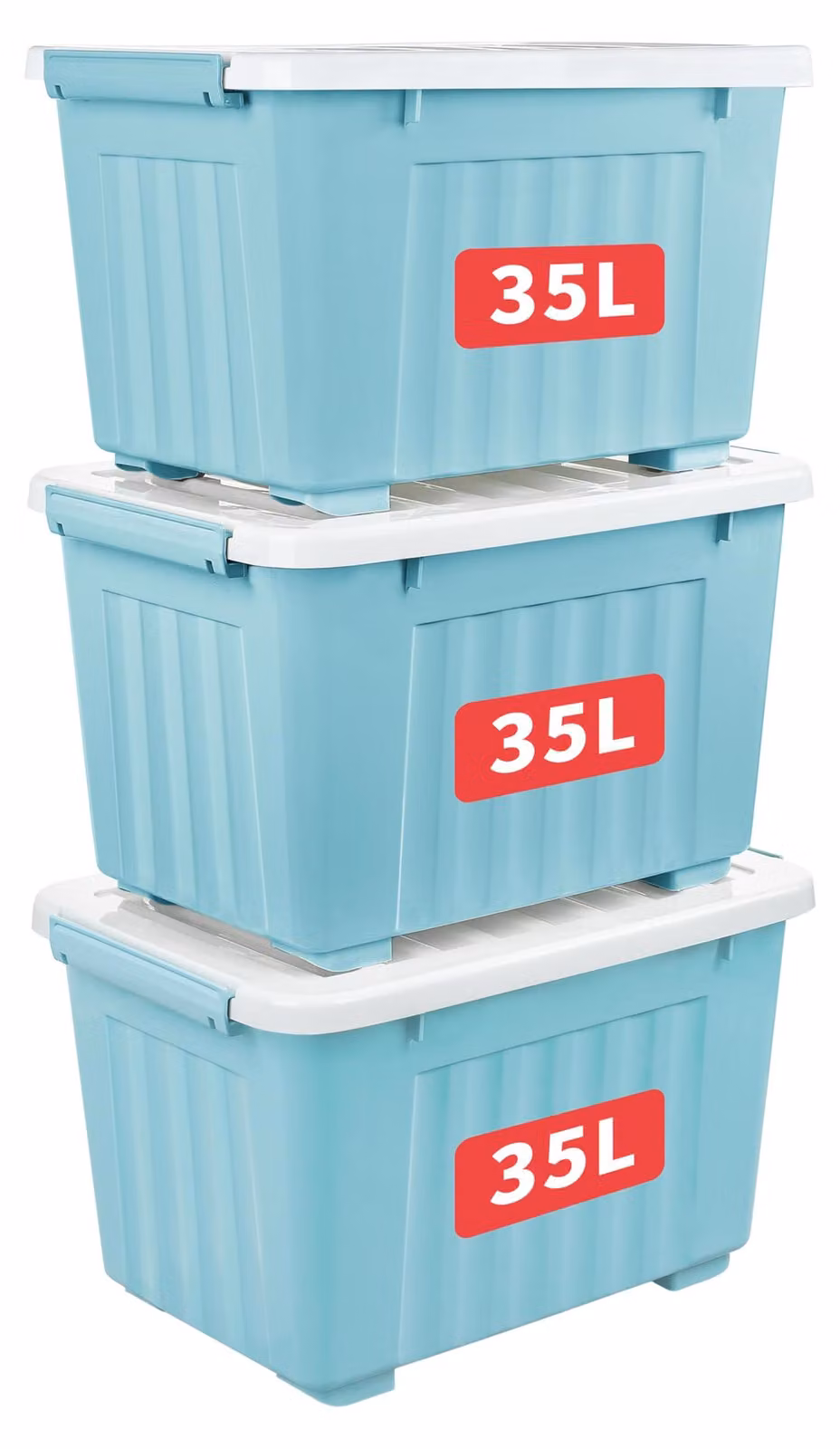 Contenitori portaoggetti con ruote, capacità 35 litri, set da 3, colore blu, in plastica, impilabili, per l'ufficio