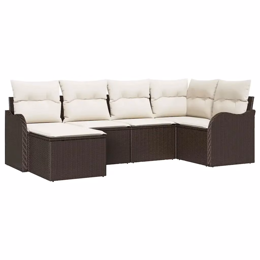 Set Divano da Giardino vidaXL a Forma di L in Polyrattan Marrone e Bianco con Tavolino e Ottoman, 6 Pezzi – 2
