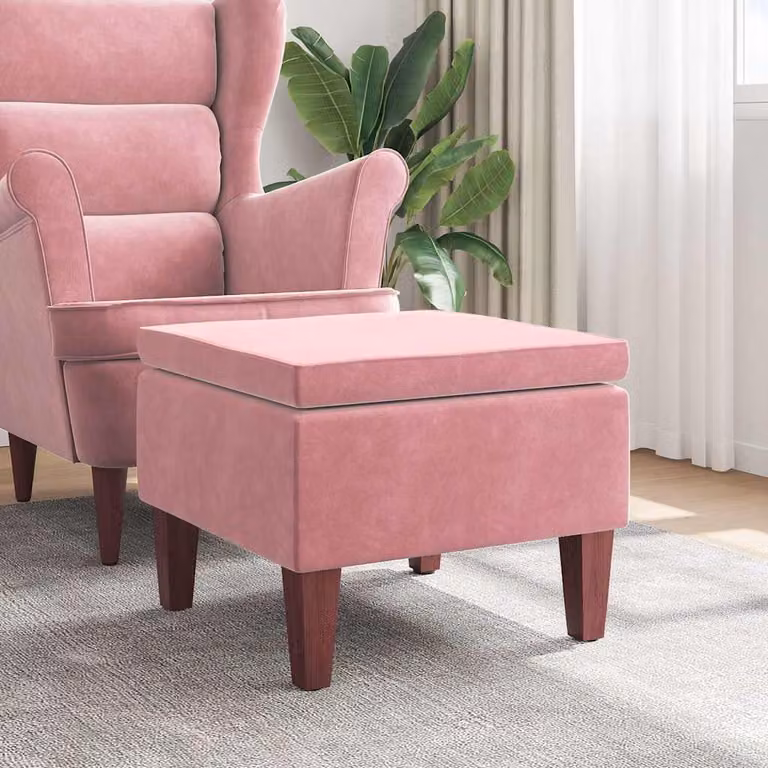 Poggiapiedi vidaXL in Velluto Rosa con Gambe in Legno, L 52 x P 42 x H 42 cm