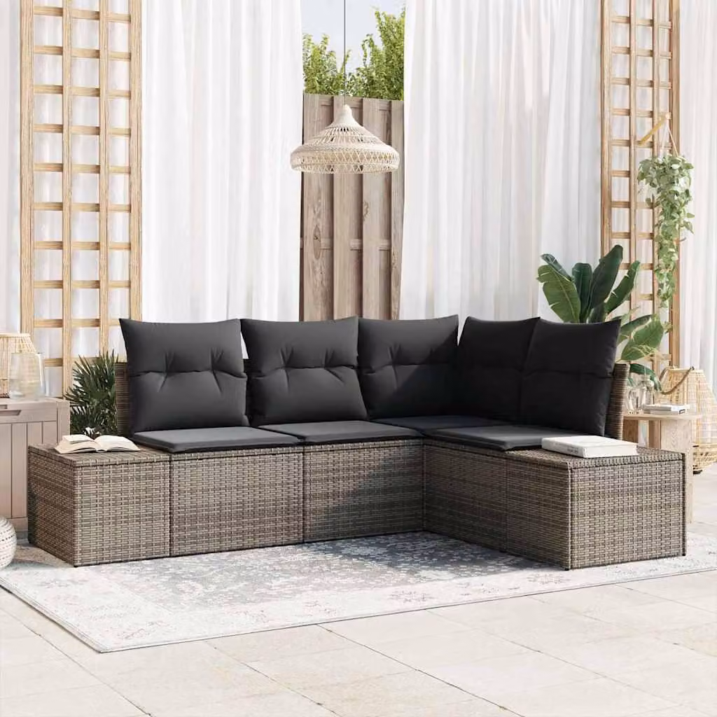 Maison Exclusive - Set da giardino composto da 4 pezzi, divano in rattan sintetico, colore grigio