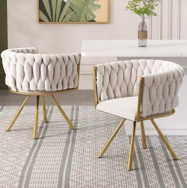 Sedia da pranzo girevole a 360° in velluto con struttura in metallo; beige e oro