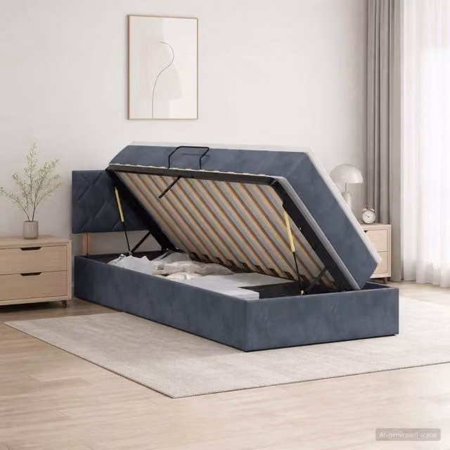 Letto con Contenitore vidaXL in Velluto Grigio L: 90 cm, P: 190 cm