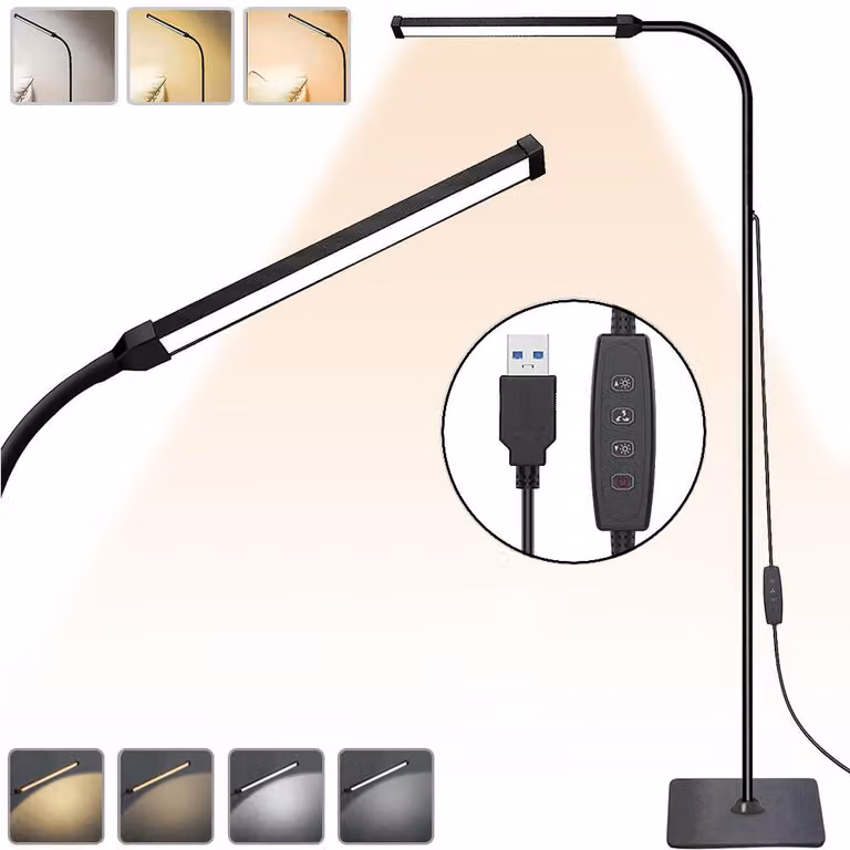 Lampada da terra nera Dimmerabile [120 LED USB 3 modalità di colore e 10 livelli di luminosità]140cm regolabile in altezza Lampada da terra LED da lettura per soggiorno camera da letto ufficio