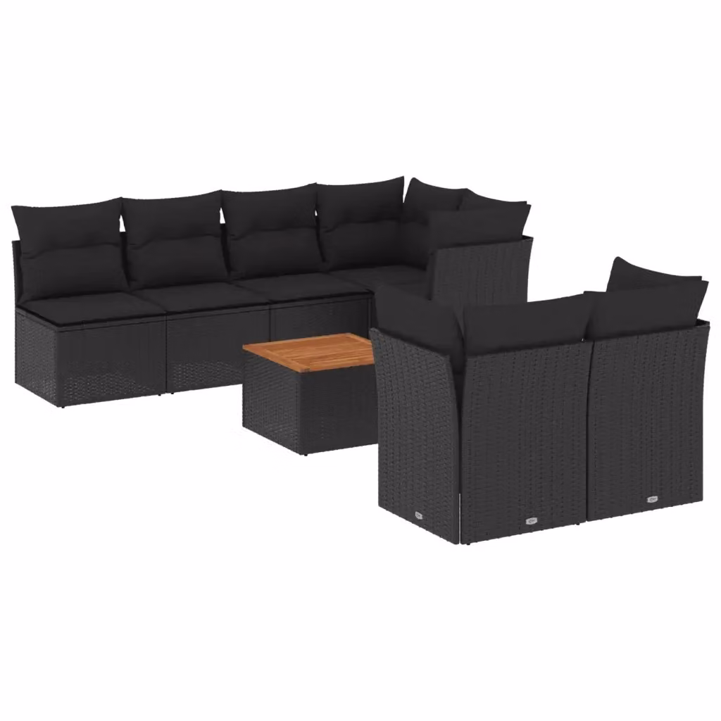 vidaXL Set Divani da Giardino a L con Cuscini 8 pz Nero in Polyrattan e Tavolino da Esterno – 2