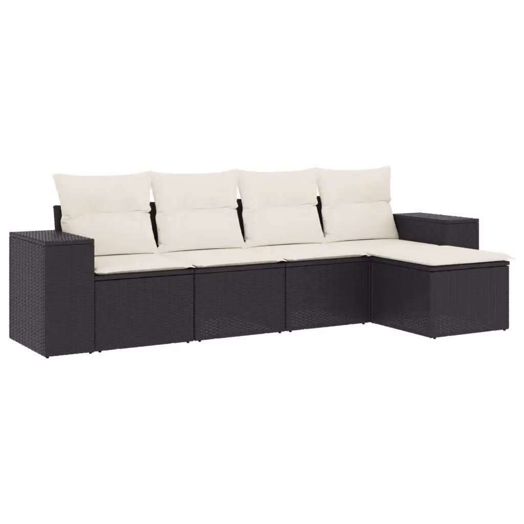 Set Divani da Giardino Moderno a Forma di L in Polyrattan Nero con Cuscini e Struttura in Metallo DESIGN IN – 2