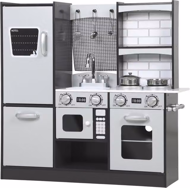 Cucina Giocattolo in Legno per Bambini ¨C Minimal ¨C Marrone con Accessori, Frigo e Lavandino