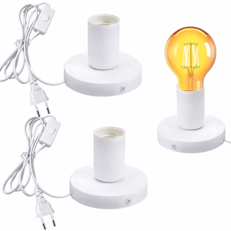 Set di 2 portalampade E27 con cavo, lampada da tavolo vintage con interruttore sul cavo
