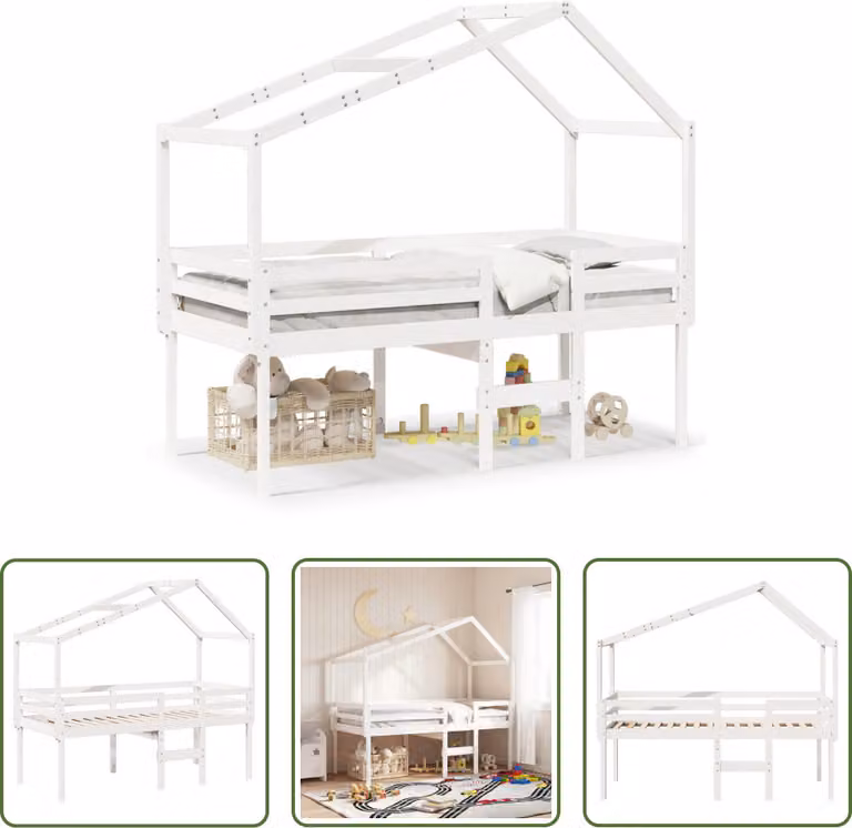 The Living Store Letto a soppalco con tetto bianco 90x190 cm in legno di pino massiccio