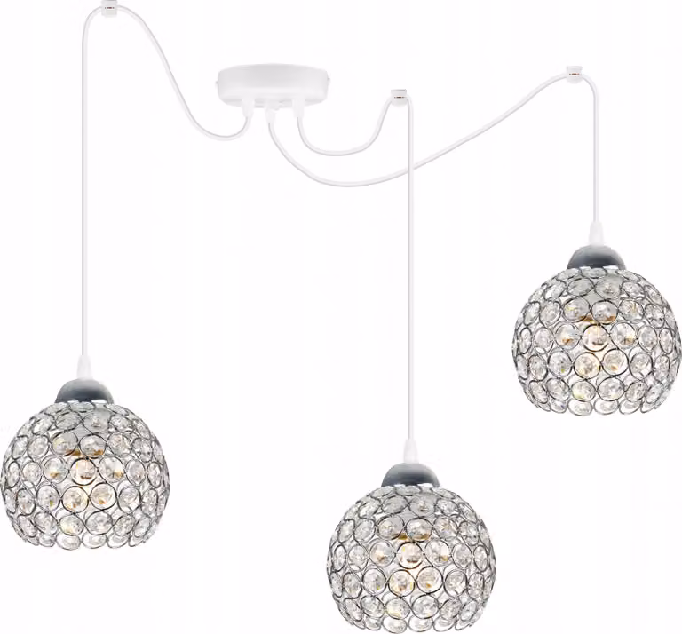 Lampada a sospensione Crystal Spider - lampada a sospensione a forma di ragno - lampada da soffitto - lampada a ragno a 1 testa - lampada a sospensione in metallo e vetro - E27 - cromo