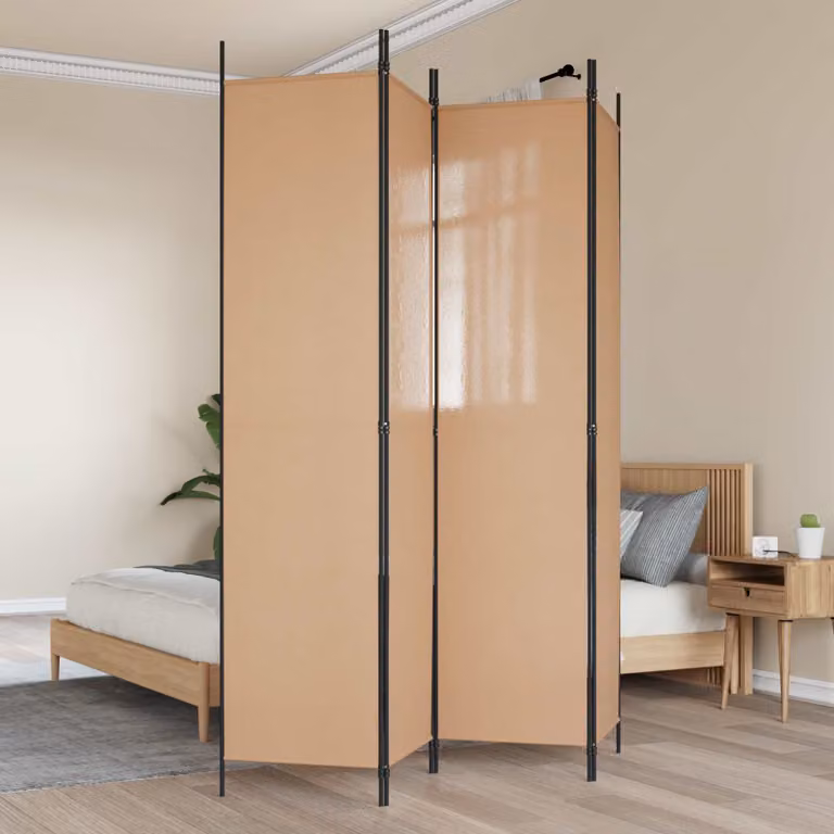 Paravento a 4 Pannelli vidaXL Beige in Tessuto e Metallo L: 200 cm, H: 220 cm