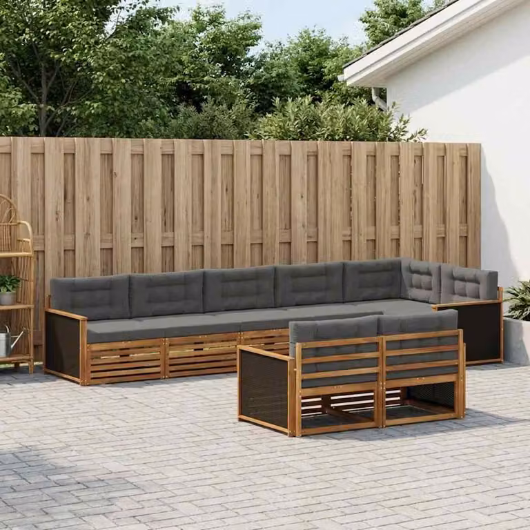 Set di divani da esterno vidaXL 8 pezzi in legno di acacia con cuscini, colore marrone e antracite
