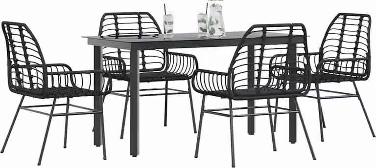 Maison Exclusive - Set Mobili da Pranzo per Giardino 5 pz Nero Polyrattan Vetro