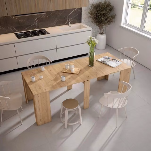 Consolle allungabile, 220x90x77cm, Per 10 persone, Tavolo da pranzo, colore Rovere RF2640