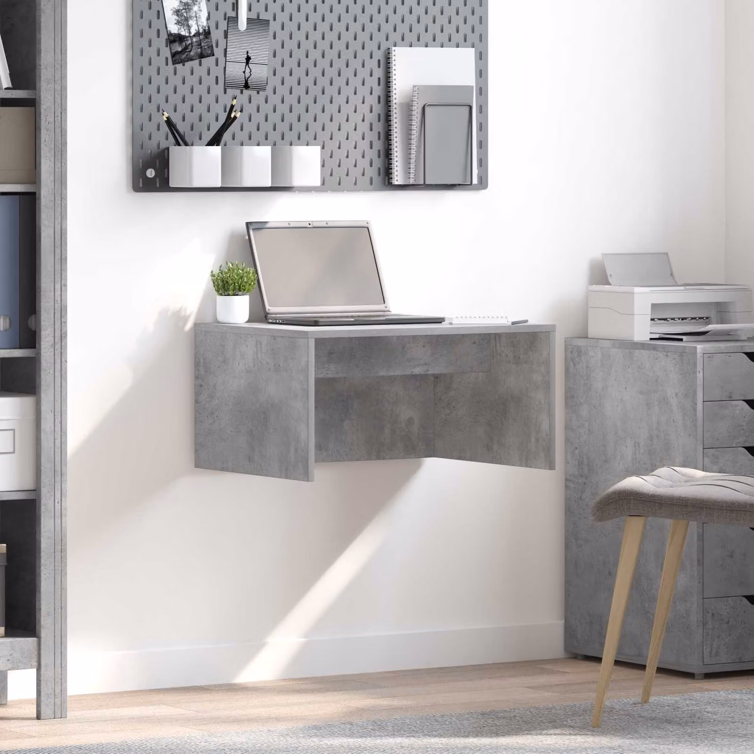 Scrivania a parete sospesa vidaXL in legno ingegnerizzato Grigio, L: 60 cm, P: 30 cm, H: 45 cm