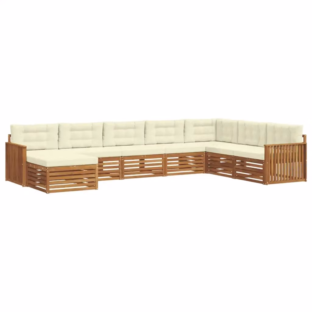 Set di divani da esterno a L con ottoman vidaXL in legno di acacia e tessuto beige, composto da 8 pezzi con cuscini inclusi – 2