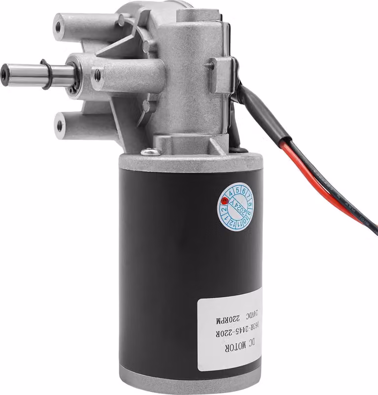 Motoriduttore a vite senza fine in c.c. - 24V 45W - Rapporto di trasmissione 3:60 - Coppia elevata - A vuoto 220 rpm - Velocità nominale 160 rpm