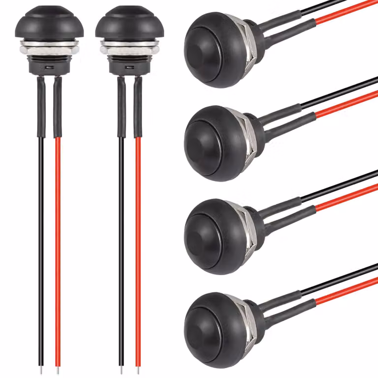 Interruttore a pulsante momentaneo da 12 mm, mini, interruttore a pulsante ON/OFF, pulsante impermeabile rotondo con cavo, colore nero (confezione da 6 pezzi)