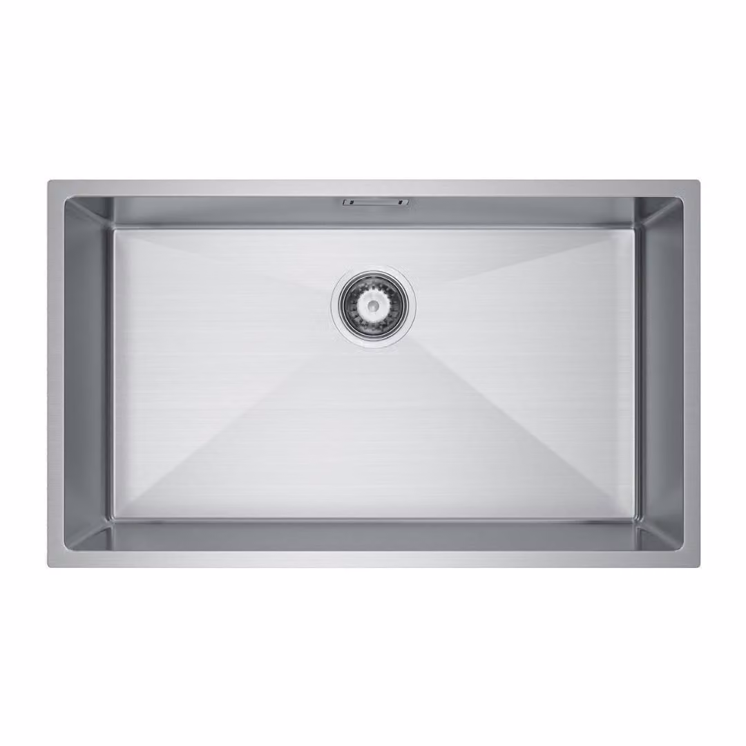 VBChome Lavello da cucina 74×44 cm in acciaio inossidabile, colore acciaio, senza sgocciolatoio – Lavello da incasso a vasca singola, profondità 21 cm, mobile sottolavello minimo 80 cm, lavello da incasso