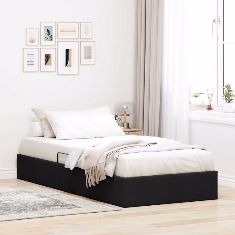Letto ottomano con contenitore vidaXL in tessuto nero con base a sollevamento L: 100 cm, P: 200 cm, H: 140 cm