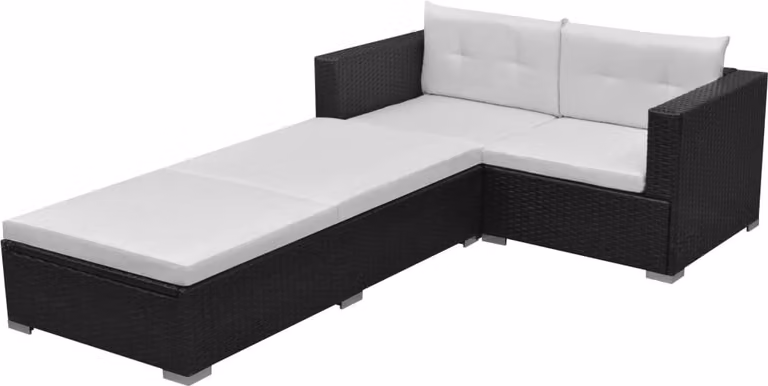 The Living Store Set 3 pezzi da giardino con cuscini in poly rattan nero