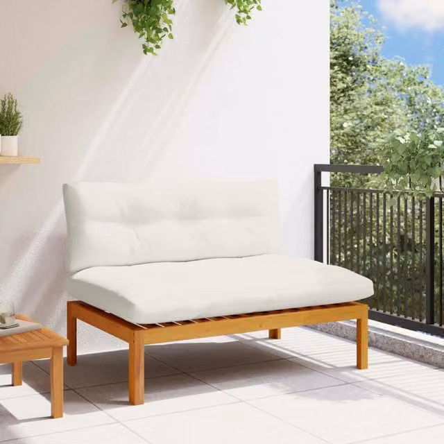 Divano Medio da Giardino-Divano da esterno Naturale e Bianco Crema